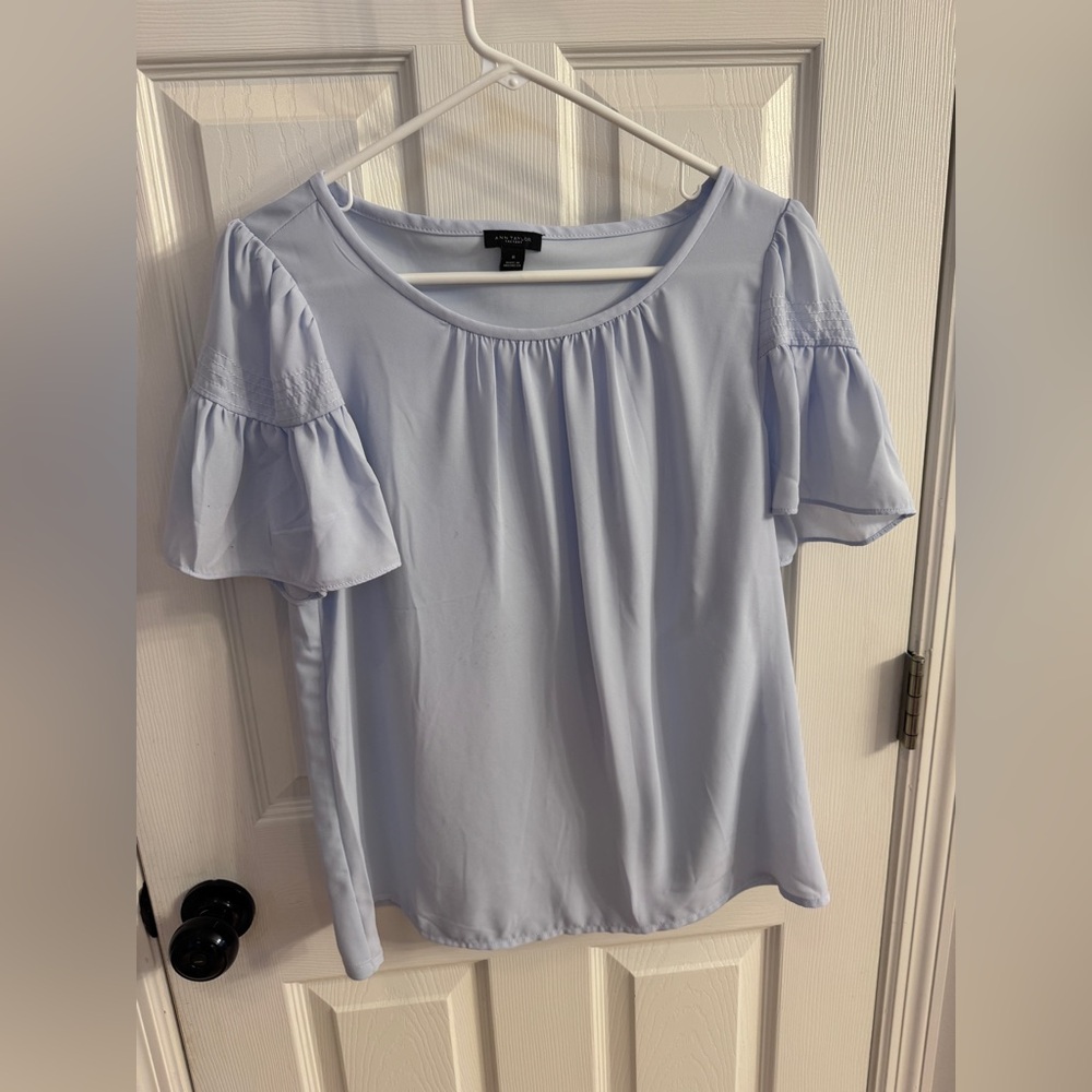 Ann Taylor Soft Blue Flutter Sleeve Blouse